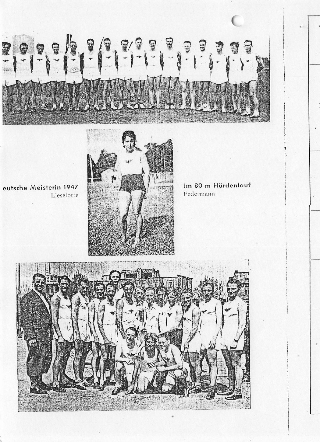 Lieselotte Heil-Federmann und historische Mannschaften der Leichtathletik